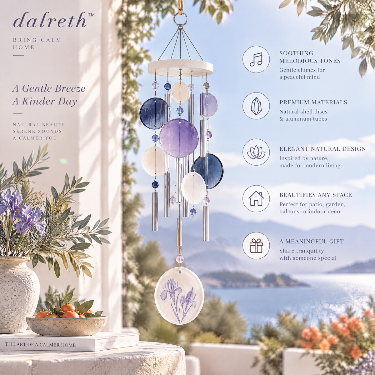 𝒅𝒂𝒍𝒓𝒆𝒕𝒉™ Misty Iris Disc and Tube Wind Chime