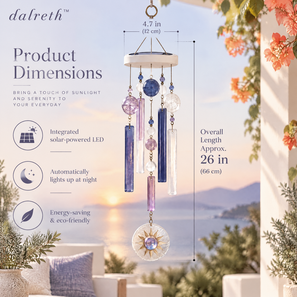 𝒅𝒂𝒍𝒓𝒆𝒕𝒉™ Solar Glow Glass Bead Wind Chime