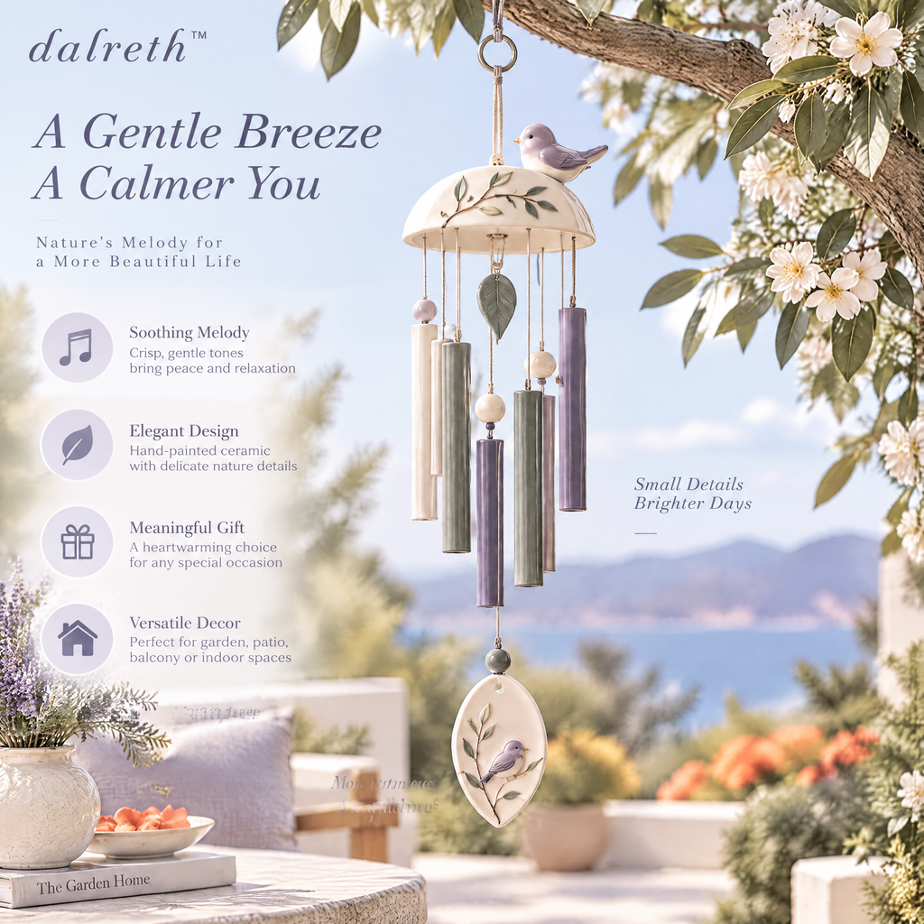 𝒅𝒂𝒍𝒓𝒆𝒕𝒉™ Little Bird Ceramic Garden Wind Chime