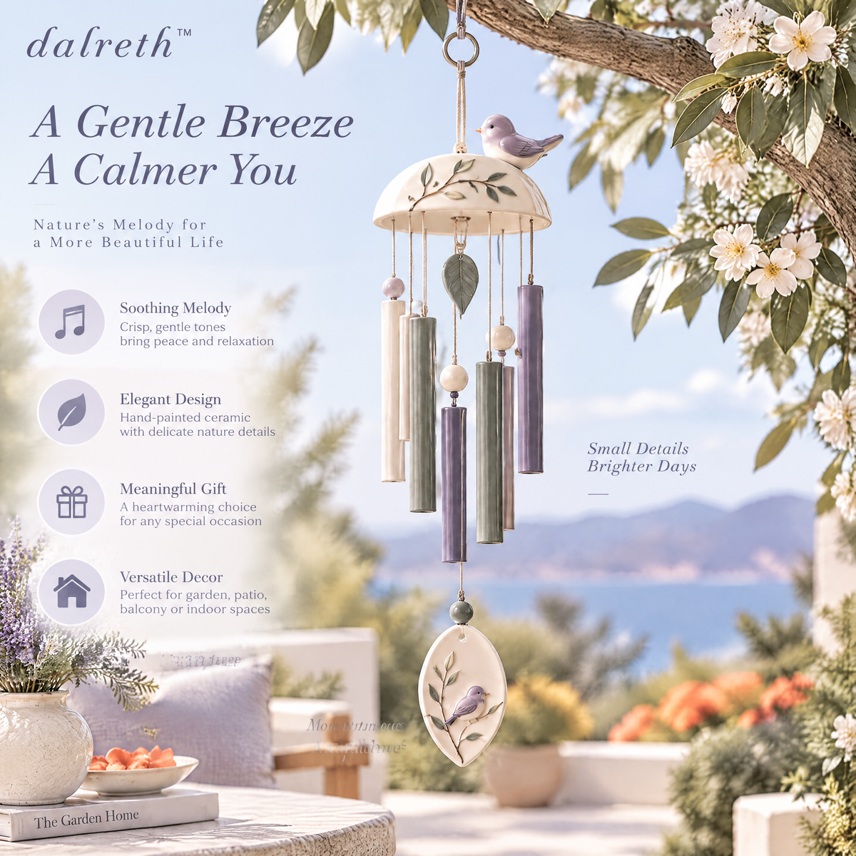 𝒅𝒂𝒍𝒓𝒆𝒕𝒉™ Little Bird Ceramic Garden Wind Chime
